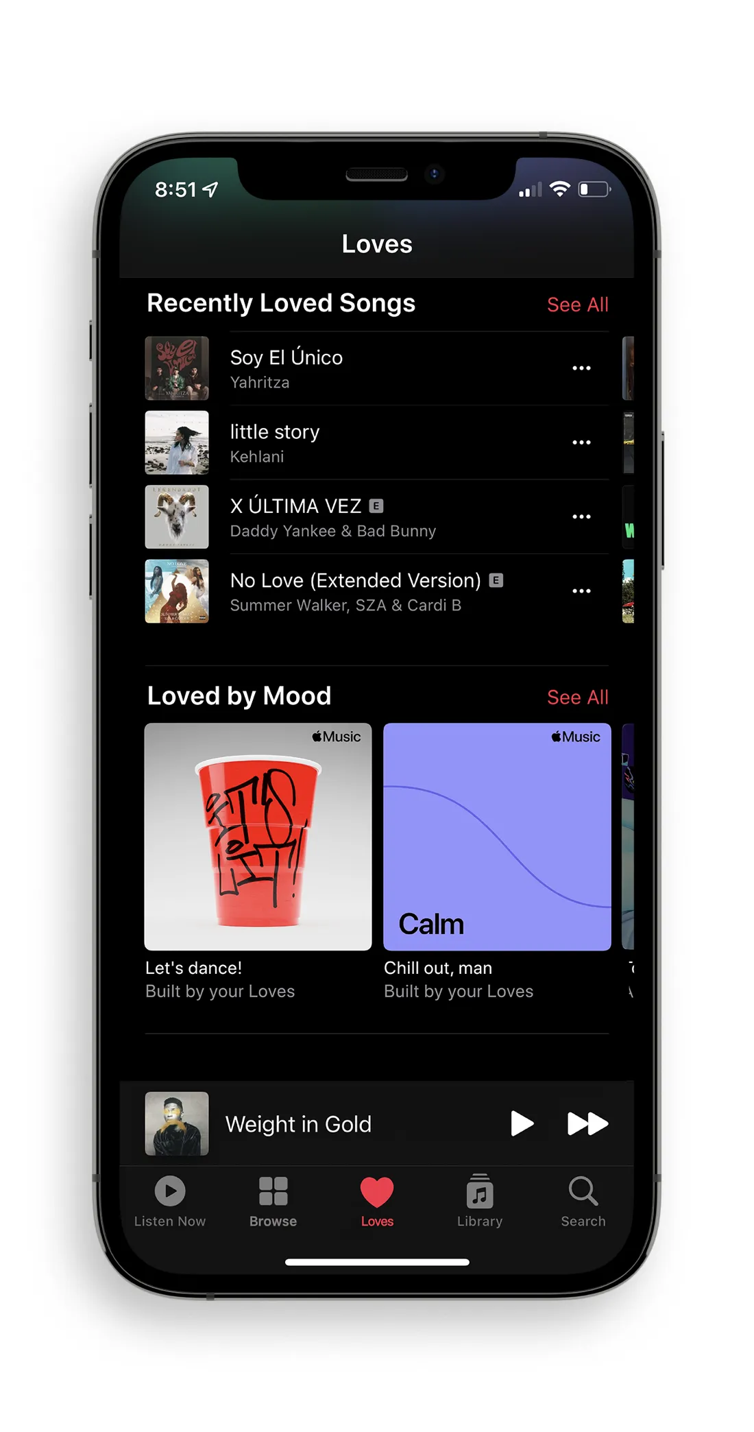 New tabs for Loves in Apple Music