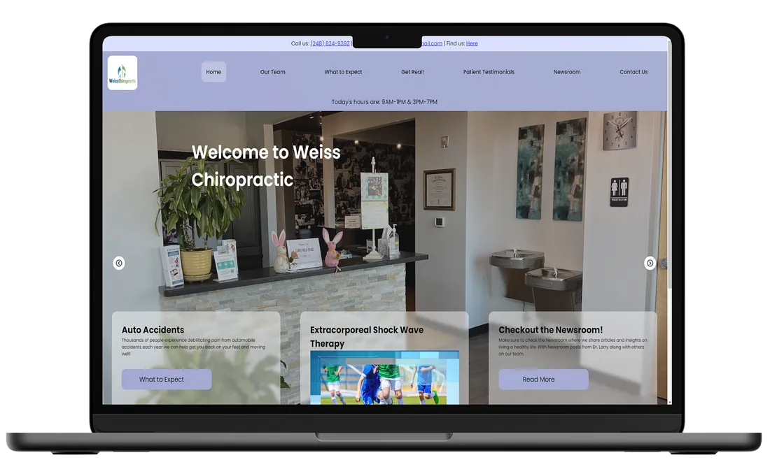 MacBook mockup displaying the website.