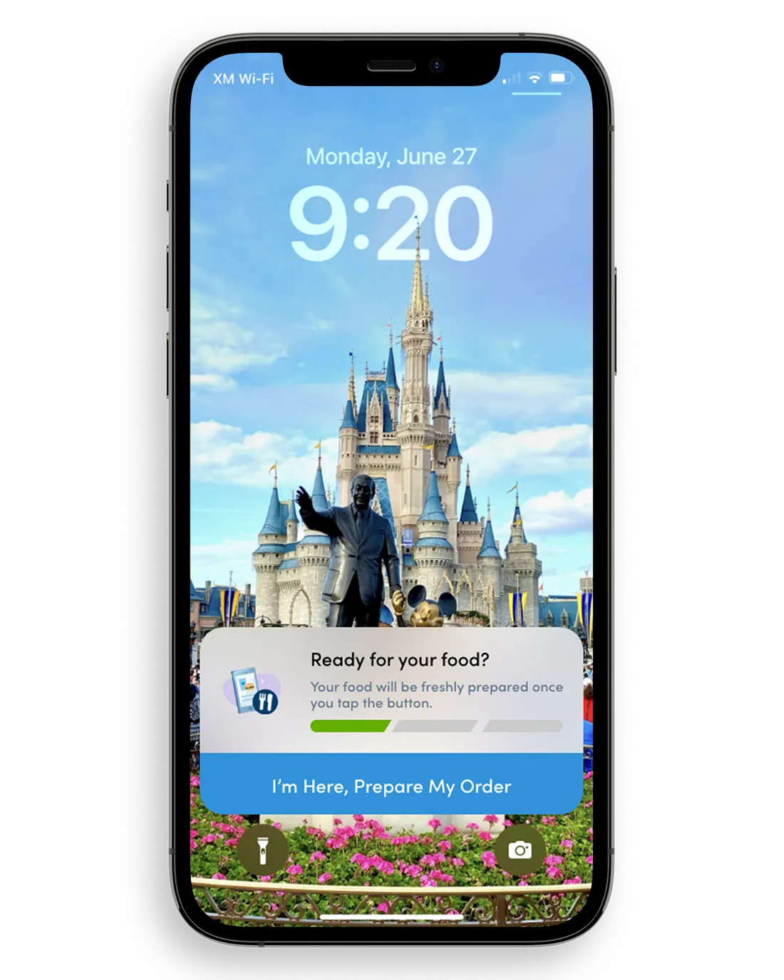 UI mockup of Live Activity Notifications for Mobile Ordering on the Lock Screen, showing progress 33% complete.